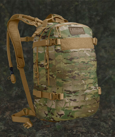 Military pack over a camo background